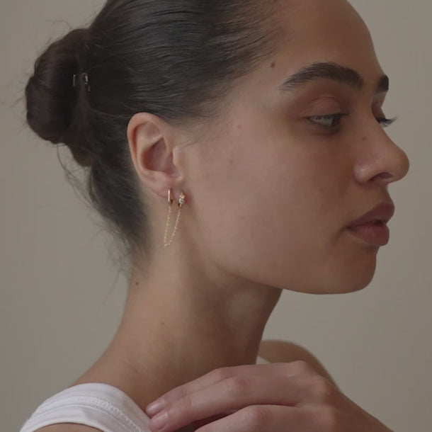 ENAMEL Copenhagen Hoops, Nova Chain One Piece Earrings White CZ